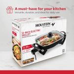 Holstein Housewares 12-Inch Electric Skillet - 1400W Electric Pan with Adjustable Temperature Control, PFOA-Free Non-Stick Coating, Cool-Touch Handles, Multi-Function Cooker, Black