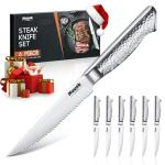 Huusk Japanese Steak Knives Set of 6-4.5" Serrated Steak Knife Set Dishwasher Safe, Stainless Steel Steaks Knives, One-Piece Structure with Anti-slip Handle, Christmas Gifts for Men Women