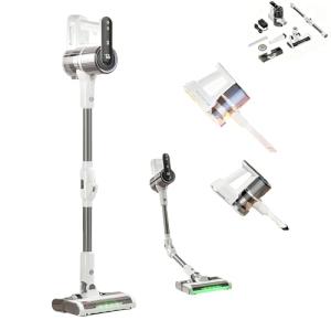 osmo pro Vacuum – Mop Vacuum Cleaner 2-in-1, 15000pa Powerful Suction, 140° Wide-Green Light Dust Reveal, Folding Vacuum Cleaner, Anti-Tangle Roller, LED Display Whole House Cleaning (White Gray)