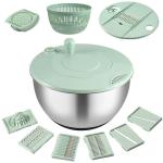 Salad Spinner Stainless Steel, 5.3-Quart Lettuce Washer Spinner for 2–3 Servings, Large Vegetable&Fruit Wash Bowl with Strainer, Includes 5-Blade Slicer — Perfect Salad Making Tool for Healthy Eaters