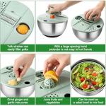 Salad Spinner Stainless Steel, 5.3-Quart Lettuce Washer Spinner for 2–3 Servings, Large Vegetable&Fruit Wash Bowl with Strainer, Includes 5-Blade Slicer — Perfect Salad Making Tool for Healthy Eaters