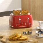 Toaster 4 Slice, Retro Stainless with 6 Bread Shade Settings,1.5''Wide Slots Toaster with Cancel/Defrost/Reheat,Dual Independent Control Panel(Red)