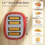 Toaster 4 Slice, Retro Stainless with 6 Bread Shade Settings,1.5''Wide Slots Toaster with Cancel/Defrost/Reheat,Dual Independent Control Panel(Red)