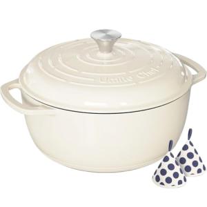 Umite Chef 6QT Enameled Cast Iron Dutch Oven with Lid, Versatile Heavy-Duty Cookware Pot for Baking Bread, Braising, Soups & Stews, Oven & Stovetop Safe with Heat Resistant Gloves（Cream White）