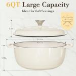 Umite Chef 6QT Enameled Cast Iron Dutch Oven with Lid, Versatile Heavy-Duty Cookware Pot for Baking Bread, Braising, Soups & Stews, Oven & Stovetop Safe with Heat Resistant Gloves（Cream White）