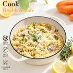 Umite Chef 6QT Enameled Cast Iron Dutch Oven with Lid, Versatile Heavy-Duty Cookware Pot for Baking Bread, Braising, Soups & Stews, Oven & Stovetop Safe with Heat Resistant Gloves（Cream White）