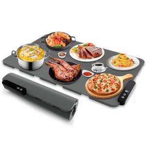 HASDSAGY Electric Warming Tray, Rollable Food Warming Mat with 5 Temperature 6 Timer Setting Warming Tray Food Warmer Versatile Electric Warming Hot Plates Trays Heat Pad for Parties Home Travel