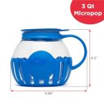 Ecolution Patented Micro-Pop Microwave Popcorn Popper with Temperature Safe Glass, 3-in-1 Lid Measures Kernels and Melts Butter, Made Without BPA, Dishwasher Safe, 3-Quart, Blue