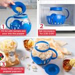 Ecolution Patented Micro-Pop Microwave Popcorn Popper with Temperature Safe Glass, 3-in-1 Lid Measures Kernels and Melts Butter, Made Without BPA, Dishwasher Safe, 3-Quart, Blue