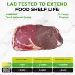 NutriChef Food Vacuum Sealer Machine - Automatic Air Sealing System for Dry & Moist Foods, LED Touch Controls, Includes Vacuum Bags, Hose & Wine Stopper, High Suction Power, 14"x6"x3", Silver