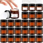 2 oz Amber Glass Jars with Lids 24Pack, Small Jars with Inner Liners for Sample, Powder, Cream, Lotion and Ointments with Stickers & Spatulas Included