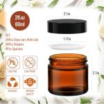 2 oz Amber Glass Jars with Lids 24Pack, Small Jars with Inner Liners for Sample, Powder, Cream, Lotion and Ointments with Stickers & Spatulas Included