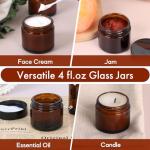 2 oz Amber Glass Jars with Lids 24Pack, Small Jars with Inner Liners for Sample, Powder, Cream, Lotion and Ointments with Stickers & Spatulas Included