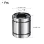 uxcell 4Pcs LM8UU Linear Bearing 8mm Bore 15mm OD 17mm Length Linear Ball Bearings Double Side Rubber Sealed Bearing Steel for CNC Machine 3D Printer Food Packaging Machine