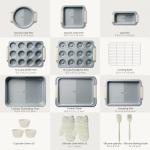 Kikcoin 25 PCS Stackable Baking Pans Set, Non-stick Bakeware Sets with Silicone Handles, 450°F Oven Safe Cookie Sheets for Baking, Easy Release Heavy-duty Baking Sheets Non Stick, Cream