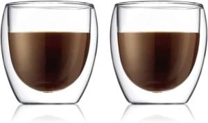 Bodum Double Wall Glasses pack of 2 PAVINA - 250ml Coffee Cups - Dishwasher Safe Thermal Cup - Mouth-blown Borosilicate Glass