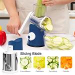 Nexsujo Rotary Cheese Grater Hand Crank, 3 Blades Slicer Shredder, Cheese Grater for Kitchen, Multi-Functional Kitchen Tool for Vegetables, Nuts, Chocolate, with Strong Suction Base, Dark Blue