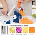 Nexsujo Rotary Cheese Grater Hand Crank, 3 Blades Slicer Shredder, Cheese Grater for Kitchen, Multi-Functional Kitchen Tool for Vegetables, Nuts, Chocolate, with Strong Suction Base, Dark Blue