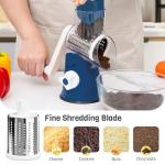 Nexsujo Rotary Cheese Grater Hand Crank, 3 Blades Slicer Shredder, Cheese Grater for Kitchen, Multi-Functional Kitchen Tool for Vegetables, Nuts, Chocolate, with Strong Suction Base, Dark Blue