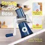 Nexsujo Rotary Cheese Grater Hand Crank, 3 Blades Slicer Shredder, Cheese Grater for Kitchen, Multi-Functional Kitchen Tool for Vegetables, Nuts, Chocolate, with Strong Suction Base, Dark Blue