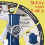 Nexsujo Rotary Cheese Grater Hand Crank, 3 Blades Slicer Shredder, Cheese Grater for Kitchen, Multi-Functional Kitchen Tool for Vegetables, Nuts, Chocolate, with Strong Suction Base, Dark Blue