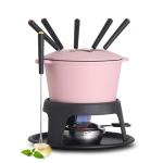 Artestia Cast Iron Cheese Fondue Pot Set for Chocolate Swiss Fondue Set Camping Fondue Set with 6 Fondue Forks, 11-Piece Cheese Fondue Set Serve 6 Persons (Pink)