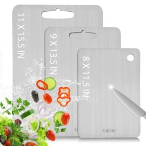 Titanium Cutting Board, Steel Cutting Boards For Kitchen, Stainless Steel Cutting Board 316, Large Double Sided Medical-grade Hygiene Durable non moldy 316L Stainless Steel Chopping Board (3PC-S+L+XL)