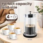 TheJze Glass French Press, easy to clean glass press coffee maker, 34oz/1000ml coffee press glass, borosilicate French press, suitable for home, kitchen, office.