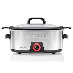 Chefman 6-Quart Slow Cooker, Electric Countertop Cooking, Stovetop & Oven-Safe Removable Insert for Browning & Sautéing, Family-Size Soups & Stews, Nonstick & Dishwasher-Safe Interior,Stainless Steel