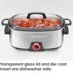 Chefman 6-Quart Slow Cooker, Electric Countertop Cooking, Stovetop & Oven-Safe Removable Insert for Browning & Sautéing, Family-Size Soups & Stews, Nonstick & Dishwasher-Safe Interior,Stainless Steel