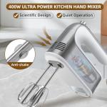 GELANGS-400W Hand Mixer with Turbo Boost - 5-Speed, One-Touch Release, Copper Motor - 3 Dishwasher-Safe Attachments - 110V Heavy Duty Mixer for Baking, Whipping & Dough