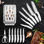 RAXCO Knife Set,15-Piece Stainless Steel Kitchen Knives with Block for Professional Cutting,White