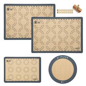 Silicone Baking Mat Set of 4, GUANCI Grade Food Baking mats Non-Stick Reusable Pizza Bakeware Mat for Making Macaroon, Pizza, Cookie, Pastry, Bread, Bun(Grey)