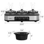 Sunvivi Slow Cooker, Triple Slow Cooker Buffet Server and Food Warmer, 3-Section 1.5-Quart Upgraded Oval Ceramic Pot with Stainless Steel Lid Rests, 3 Spoons, Total 4.5 QT