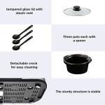 Sunvivi Slow Cooker, Triple Slow Cooker Buffet Server and Food Warmer, 3-Section 1.5-Quart Upgraded Oval Ceramic Pot with Stainless Steel Lid Rests, 3 Spoons, Total 4.5 QT