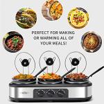 Sunvivi Slow Cooker, Triple Slow Cooker Buffet Server and Food Warmer, 3-Section 1.5-Quart Upgraded Oval Ceramic Pot with Stainless Steel Lid Rests, 3 Spoons, Total 4.5 QT