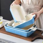 MALACASA Casserole Dishes for Oven, Porcelain Baking Dishes, Ceramic Bakeware Sets of 4, Rectangular Lasagna Pans Deep with Handles for Baking Kitchen, Blue (9.4"/11.1"/12.2"/14.7"), Series BAKE.BAKE