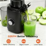 OLIXIS Cold Press Juicer, Masticating Juicer Machines with Wide Feed Chute, High Juice Yield and Easy to Clean for Whole Vegetables & Fruits, Black