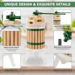 CAELUM Fruit Wine Press, 1.6 Gallon Wood Fruit and Cider Press Squeezer With T-Handle, Juice Maker, Wine Making Press Squeezer for Outdoor, Kitchen（Green）