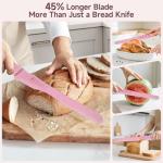 CoquusAid 2025 Upgrade Bread Knife for Homemade Bread, World‘s 1st Double Serrated Knife with 5 Thickness Adjustable Slicing Guide, Stainless Steel Bread Cutter, Razor Sharp for Sourdough, Pink