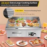 Dyna-Living Commercial Electric Griddle 22'' Flat Top Grill Countertop 3000W Stainless Steel Electric Griddle Nonstick Commercial Flat Top Griddle Countertop Grills, 122°F-572°F Temp Adjustable