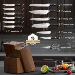 Astercook Knife Set, Kitchen Knives Set with Block and Dual Sharpener Full Tang 15 Pcs German Stainless Steel Knives Sharp Blade Dishwasher Safe Knife Set with Ergonomic Handle, Elegant Black
