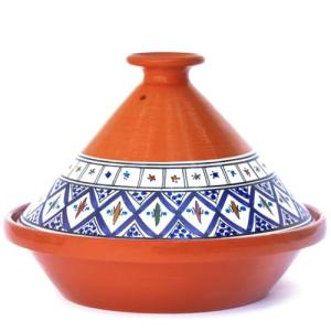 Kamsah Tagine Pot for Cooking and Flavor Enrichment - Medium Clay Pot 10”, 3.1 QT - Non-Stick Handmade Cookware - Moroccan Ceramic Pots for Cooking with Lid & Serving Bowl - Bohemian Classic Blue