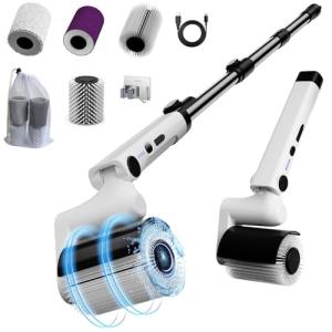 Tiwiche Roller Electric Spin Scrubber - 2-Speed Waterproof Cordless Power Cleaning Brush, 4 Multi-Purpose Brush Heads & Telescopic Pole for Deep Floor, Bathroom, Furniture, Glass & Car Cleaning
