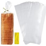 Clear Bread Bags with Ties, 30 Reusable Plastic Bags for Homemade Bread and Bakery Use, 50 Adjustable Ties