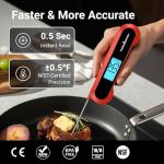 Professional 0.5 Sec Instant Read Meat Thermometer Digital, NIST Certified ±0.5℉ Accuracy, Auto Rotate Large LCD Display, 100% Waterproof Cooking Thermometer for Baking Grill BBQ Smoker Oven, Red