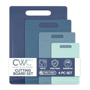 COOK WITH COLOR Non-Slip Cutting Board Set – Kitchen Essentials with Easy Grip Handle for Meat, Veggies, and Fruits, 4 Cutting Boards, Blue-New