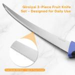 GIroiyai 3 Pack Tomato Knife Set, Serrated Stainless Steel Paring Knives – Ultra-Sharp Tomato Slicers with Non-Slip Handles for Fruits, Veggies & Bread