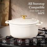 CAROTE Enameled Cast Iron Dutch Oven Pot with Lid, 4 QT Dutch Ovens, Heavy-Duty Cast Iron Pot for Sourdough Bread Baking, Braising, Stews, Roasting, Healthy & Non-Toxic, Dual Handles, All Stovetop Compatible, Oven Safe up to 500° F, Cream White