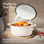 CAROTE Enameled Cast Iron Dutch Oven Pot with Lid, 4 QT Dutch Ovens, Heavy-Duty Cast Iron Pot for Sourdough Bread Baking, Braising, Stews, Roasting, Healthy & Non-Toxic, Dual Handles, All Stovetop Compatible, Oven Safe up to 500° F, Cream White